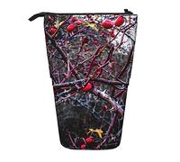 OPSREY Astuccio telescopico con stampa di rosa canina e bacche e piante, portapenne, multifunzione, per donne e uomini, Nero , Taglia unica