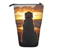 OPSREY Astuccio telescopico per matite con stampa di cane e tramonto, portapenne con cerniera, per uomini e donne, Nero , Taglia unica