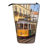 OPSREY Astuccio telescopico per matite con stampa tram di Lisbona, portapenne e cosmetici, con cerniera, per uomo e donna, Nero , Taglia unica