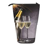 OPSREY Astuccio telescopico per matite e matite, con stampa a forma di bicchiere di champagne, portapenne e cosmetici, con cerniera, per uomini e donne, Nero , Taglia unica