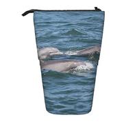 OPSREY Astuccio telescopico per matite e matite, con stampa di delfini nel mare, portapenne, trousse per cosmetici, con cerniera, per uomini e donne, Nero , Taglia unica