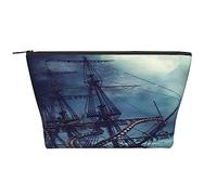 OPSREY Beauty case con stampa di nave di polpo pirata mostro borsa cosmetica portatile impermeabile cerniera borsa da viaggio per donne, nero, taglia unica, Nero , Taglia unica