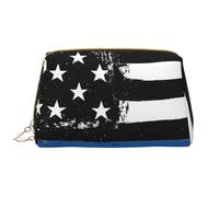 OPSREY Borsa cosmetica da viaggio in pelle stampata con fiori bianchi e neri, Bandiera Usa Blu Linea Sottile, Taglia unica