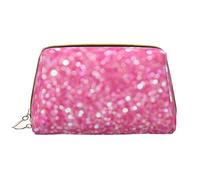 OPSREY Borsa cosmetica da viaggio in pelle stampata con fiori bianchi e neri, Glitter rosa scintillante., Taglia unica