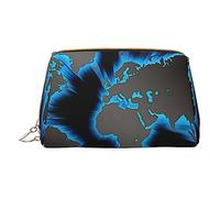 OPSREY Borsa cosmetica da viaggio in pelle stampata con fiori bianchi e neri, Mappa del mondo., Taglia unica