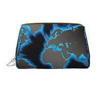 OPSREY Borsa cosmetica da viaggio in pelle stampata con fiori bianchi e neri, Mappa del mondo., Taglia unica