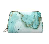 OPSREY Borsa cosmetica da viaggio in pelle stampata con fiori bianchi e neri, Marmo verde acqua e oro, Taglia unica