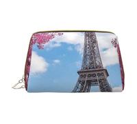 OPSREY Borsa cosmetica da viaggio portatile in pelle stampata con farfalla arancione, Stile vintage Torre Eiffel Parigi, Taglia unica