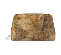 OPSREY Borsa cosmetica da viaggio portatile in pelle stampata verde da calcio borsa da toilette borsa da toilette, Mappa del mondo., Taglia unica