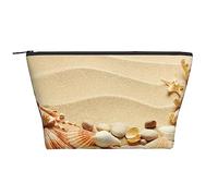 OPSREY Borsa per il trucco con stampa di conchiglie con stampa di sabbia, borsa cosmetica portatile impermeabile con cerniera borsa da toilette per donne da viaggio, nera, taglia unica, Nero , Taglia
