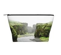 OPSREY Borsa per il trucco multicolore con stampa di fiumi della natura borsa cosmetica portatile impermeabile con cerniera borsa da viaggio per donne, nera, taglia unica, Nero , Taglia unica