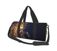 OPSREY Borsone da viaggio rotondo con stampa di fiori bianchi e neri di grande capacità, borsa da viaggio sportiva, Nota musicale d'oro con stella brillante, Taglia unica