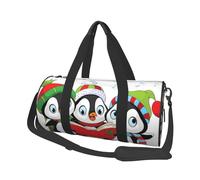 OPSREY Borsone da viaggio rotondo con stampa di fiori bianchi e neri di grande capacità, borsa da viaggio sportiva, Pinguino natalizio, Taglia unica