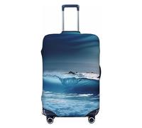 OPSREY Copertura elastica per valigia, copertura per valigia, personalizzata su entrambi i lati, blu, stampa paesaggio marino ocaen, protezione per bagagli per 45-81 cm, Nero , M