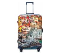 OPSREY Copertura elastica per valigia, personalizzata su entrambi i lati, stampa di paesaggi delle Cinque Terre, protezione per bagagli per 45-81 cm, Nero , S