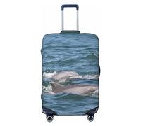 OPSREY Copertura elastica per valigie, copertura per valigia, personalizzata su entrambi i lati, stampa delfini nel mare, protezione per bagagli per 45-81 cm, Nero , XL