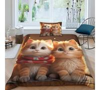 OPSREY Cute Cat Biancheria Da Letto Calore Pets Set Copripiumino Finezza Bedding Set Lavabile Set Di Biancheria Da Letto Colorato Duvet Cover Per Bambini E Bambine Single（135x200cm）