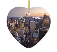 OPSREY Decorazione da appendere a forma di cuore in ceramica con stampa a forma di albero di Natale di New York
