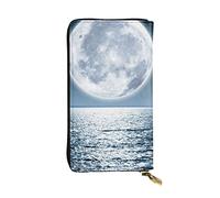 OPSREY Full Moon Rising Over Print Portafoglio lungo in pelle da donna con cerniera intorno borsa pochette borsa porta carte da viaggio, nero, taglia unica, Nero , Taglia unica