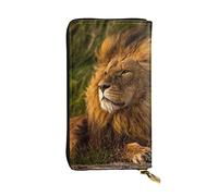 OPSREY Grassland Lion Print Portafoglio lungo in pelle da donna con cerniera intorno borsa pochette borsa porta carte da viaggio, nero, taglia unica, Nero , Taglia unica