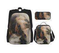 OPSREY Misty Mountains, zaino da viaggio di grande capacità, con borsa per il pranzo e astuccio 3 in 1, per donne e uomini, nero, taglia unica, Nero , Taglia unica