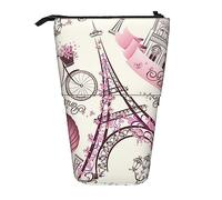 OPSREY Parigi Torre Eiffel fiore stampa astuccio telescopico portapenne portapenne multifunzione in piedi astuccio per donne uomini, Nero , Taglia unica