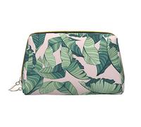 OPSREY Pattini a rotelle a colori Stampa Custodia cosmetica in pelle stampata Borsa cosmetica da viaggio portatile Borsa da toilette Borsa da toilette, Verde Palma Foglie Rosa, Taglia unica