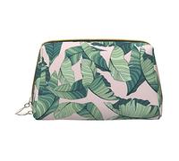 OPSREY Pattini a rotelle a colori Stampa Custodia cosmetica in pelle stampata Borsa cosmetica da viaggio portatile Borsa da toilette Borsa da toilette, Verde Palma Foglie Rosa, Taglia unica