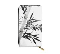OPSREY Pochette lunga in pelle stampata con note musicali blu portafoglio portatile con zip borsa in vera pelle, Bamboo Tree Immagine Calligrafia Cinese, Taglia unica