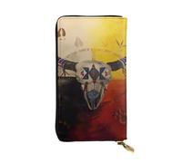OPSREY Portafoglio lungo in pelle stampata con bandiera dei pirati Portafoglio con zip portatile borsa in vera pelle, Nativi americani, Taglia unica