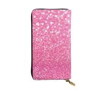 OPSREY Portafoglio lungo in vera pelle con stampa a fiori bianchi e neri, Glitter rosa scintillante., Taglia unica