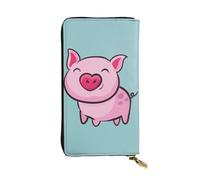 OPSREY Portafoglio lungo in vera pelle con stampa di maiale rosa sorridente, portamonete con cerniera, Smile Pink Pig, Taglia unica