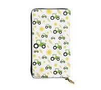 OPSREY Portafoglio lungo in vera pelle stampata verde calcio portamonete pochette portafoglio zip porta carte, Trattore Agricoltura, Taglia unica