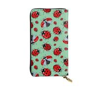 OPSREY Scarpe e Trucco Stampato Pelle Lunga Clutch Portafoglio Portatile Zip Portafoglio Borsa In Vera Pelle, Coccinelle rosse su uno sfondo blu, Taglia unica