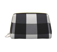 OPSREY Smile Pink Pig Custodia per cosmetici in pelle stampata portatile da viaggio borsa cosmetica borsa da toilette borsa da toilette borsa da viaggio, Plaid bianco e nero., Taglia unica