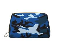 OPSREY Smile Pink Pig Custodia per cosmetici in pelle stampata portatile da viaggio borsa cosmetica borsa da toilette borsa da toilette borsa da viaggio, Blu mimetico, Taglia unica