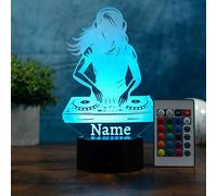 Optechvisual Lampada DJ personalizzata - Luce notturna a LED con nome e incisione - Idea regalo per DJane, amanti della musica e fan del club - Luce dimmerabile con cambio colore e telecomando
