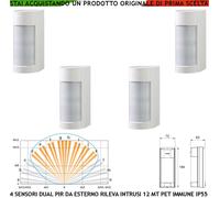 Optex Dual PIR 4 Sensori Infraros. Rileva Intrusi Esterno Antifurto VXI Infinity