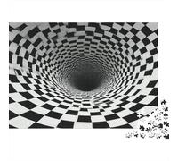 Optical Illusion-Black White Pattern Design 1000 Piece Educational Game Checkered Vortex for Adults Teens Premium 100% Recycled Board 38x26cm/1000pcs