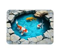 Optical Illusion Rug Hole - Fun Non-Slip Fishpond Carpet | 3D Carpets Optical Illusion | For Birthday Halloween Holiday New Year Party Eve Entryway Hallways Home Decoration | Colorful Koï Fish Design