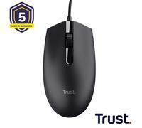 Trust Basi Mouse con Filo USB, 1200 DPI, Plug & Play, Sensore Ottico, 3 Pulsanti, Cavo USB 1,6 m, per Mano Sinistra e Destra, Mouse Cablato per Portatile, Macbook, Lenovo, Dell - Nero