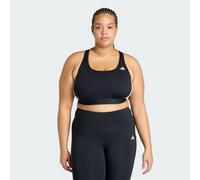 Optimé Essentials Workout 3-Stripes Medium Support Bra (Plus Size) Black / White 1X