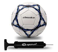 Optimum Classico - Pallone da calcio per tutte le stagioni, in PVC morbido al tatto, pressione uniforme, ideale per allenamenti e partite, adatto per tutti i tipi di terreno, misura 5, con pompa,
