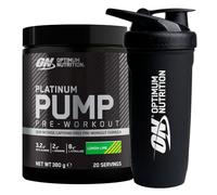 Optimum Nutrition Platinum Pump Pre-Workout Gusto Limone e Lime 380g 20 Porzioni Senza Caffeina in Polvere Aumenta Concentrazione e Prestazioni Fisiche Riduce la Stanchezza + REFORCE STEEL SHAKER