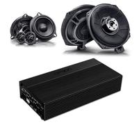 Option Sistema audio compatibile con modelli BMW con sistema audio standard di fabbrica (serie E/serie F), pacchetto audio 100% Plug & Play con altoparlante anteriore, subwoofer sottosedile e