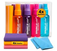 OPTIPAK Kit spray per la pulizia delle lenti Sparkle Color, con custodia in vinile flip-top - (4) spray detergente per occhiali da 28,3 g + (4) panno in microfibra per occhiali, occhiali da sole