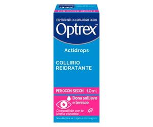 Optrex Actidrops Collirio Reidratante e Lubrificante per Occhi Secchi contro Arrossamento e Irritazione Uso Quotidiano Adatto anche per Lenti a Contatto - Flacone da 10ml