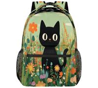 Opuasis Zaino per bambini per ragazzi e ragazze, gatto nero in fiore | Zaino per libri scolastici per bambini, per la scuola elementare, materiale per il ritorno a scuola