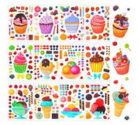 OPUHOHR 24 Fogli Dessert Adesivi per Bambini, Fai-da-Te Scrapbooking Adesivi, Make Your Own 3D Stickers(Cupcake E Gelato)