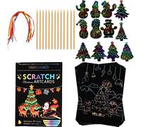 OPUHOHR Natale Scratch Art Notes per Bambini, Natalizie Carta da Grattare Arcobaleno, Natale Fogli di Disegni Scratch, Segnalibri Scratch, può Essere utilizzato per la Decorazione di Natale